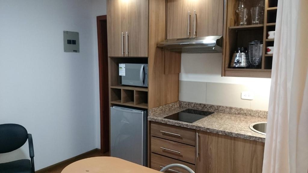 Kuchyň nebo kuchyňský kout v ubytování Hotel + Arte
