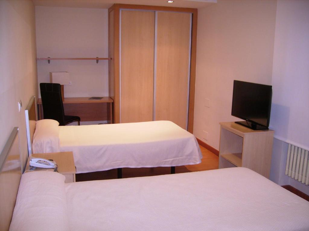 a hotel room with a bed and a television at Hotel Roma in Valladolid