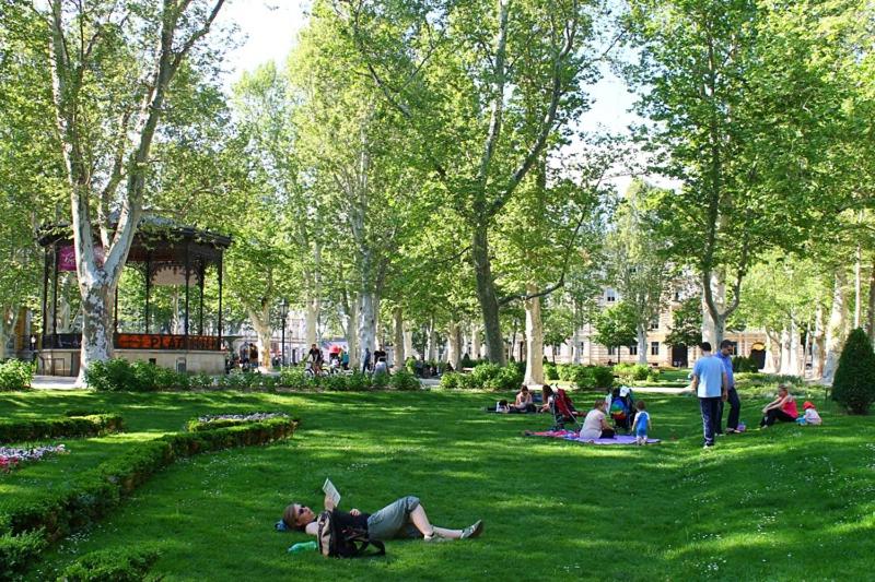 grupa ludzi leżących na trawie w parku w obiekcie Apartman Maksimir Lux Zagreb-145m2 w Zagrzebiu
