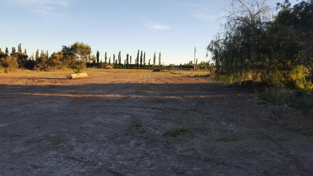 un campo de tierra con árboles y un camino de tierra en Cabañas del Gallego en San Rafael