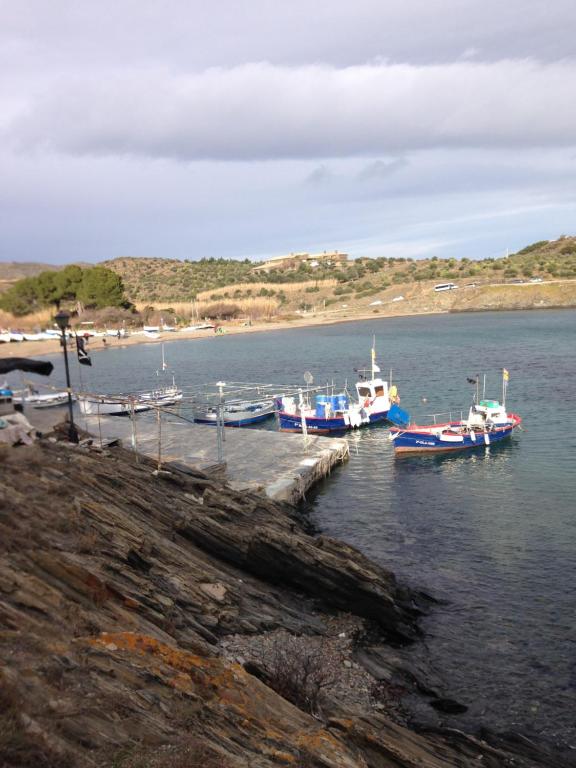 een groep boten aangemeerd op een dok in het water bij Casa Colomer in Cadaqués