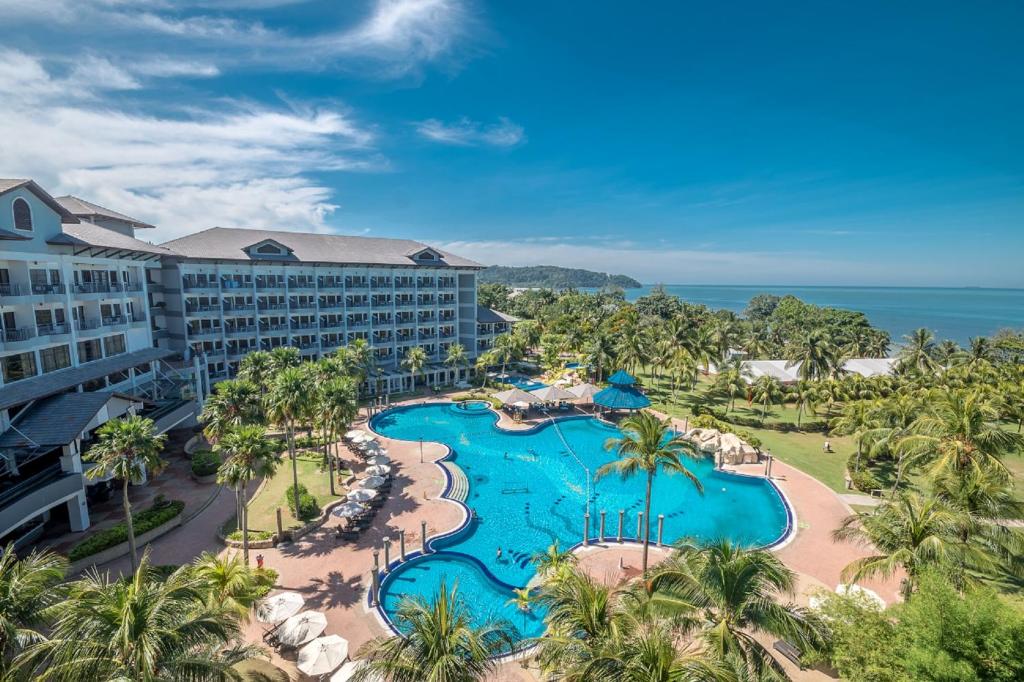 an aerial view of a resort with a pool at Thistle Port Dickson Resort in Port Dickson