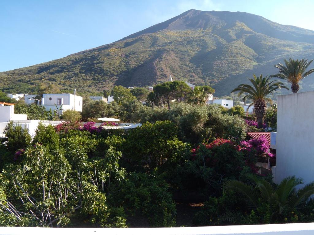 góra w oddali z drzewami i roślinami w obiekcie Casa Ada w mieście Stromboli