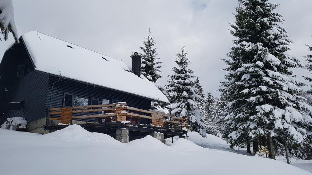 a log cabin in the snow next to some trees at Rogla - Chalet Mojca Pokrajculja in Zreče