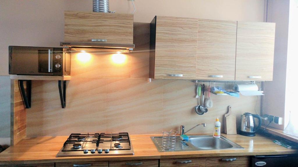 Kuchyň nebo kuchyňský kout v ubytování NavyBlue Apartments