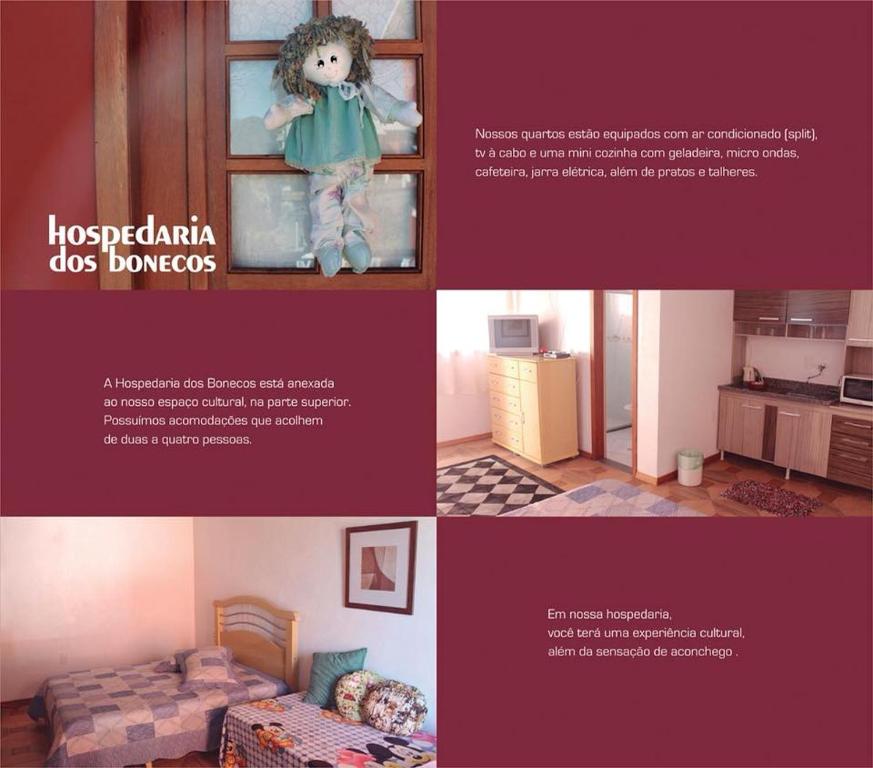 un collage de fotos de una sala de estar con una muñeca en Estudio dos Bonecos, en Canela
