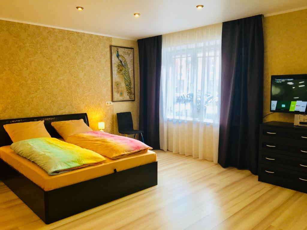 カリーニングラードにあるАпартаменты на Шахматнойのベッドルーム(ベッド1台、テレビ付)