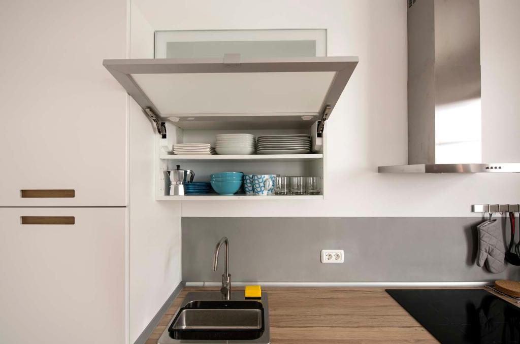 Kuchyň nebo kuchyňský kout v ubytování Krona Apartments