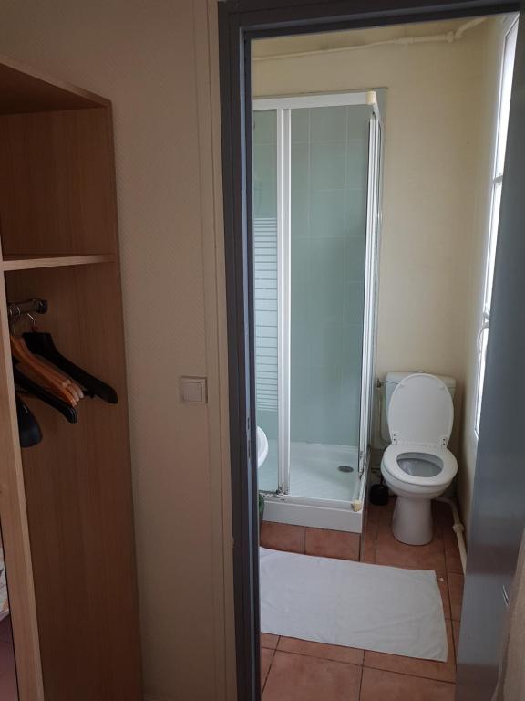 a bathroom with a toilet and a glass shower at Au Royal Mad in Paris
