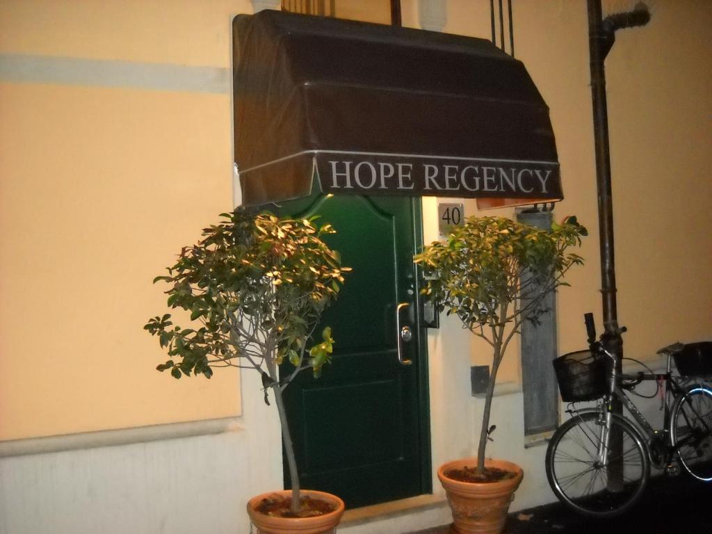 a green door with a hope registry sign next to two plants at B&B Hope in Bologna
