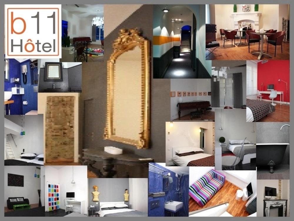 a collage of different pictures of a room at B11hotel in Nice