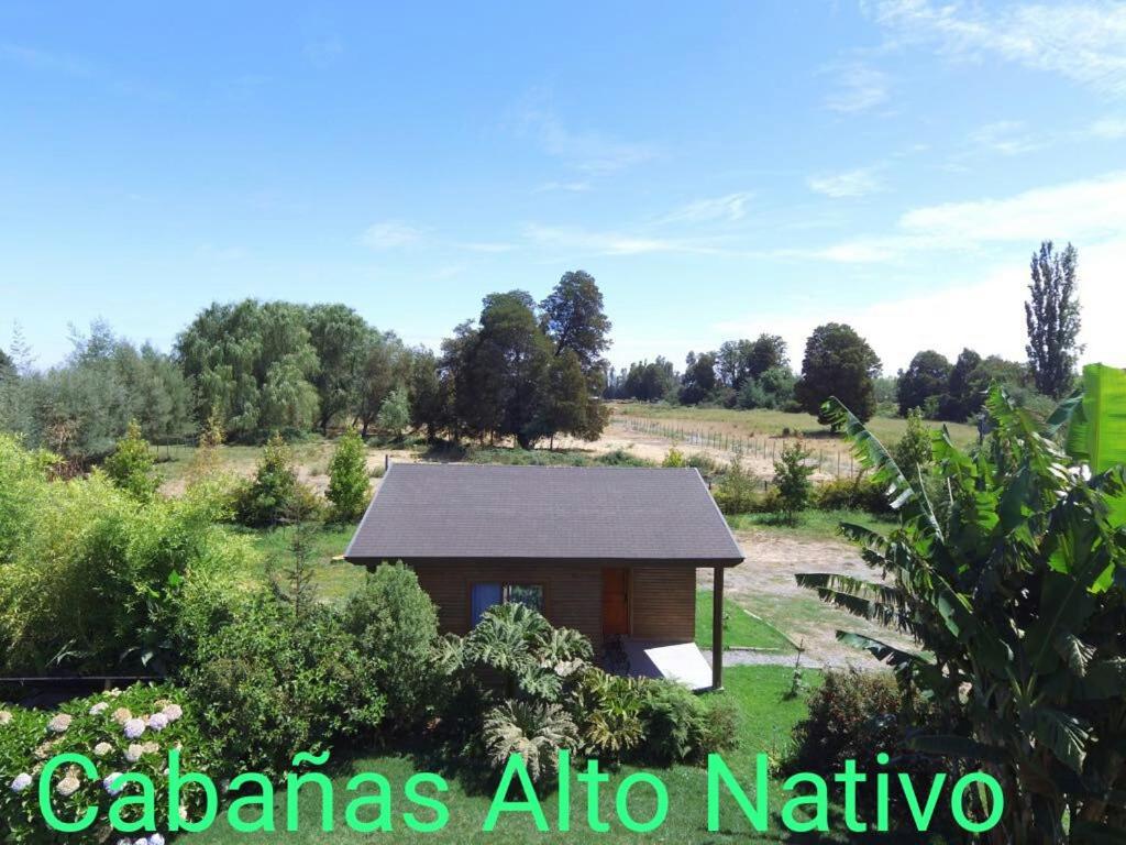 une petite maison au milieu d'un champ dans l'établissement Cabañas Alto Nativo, à Chillán