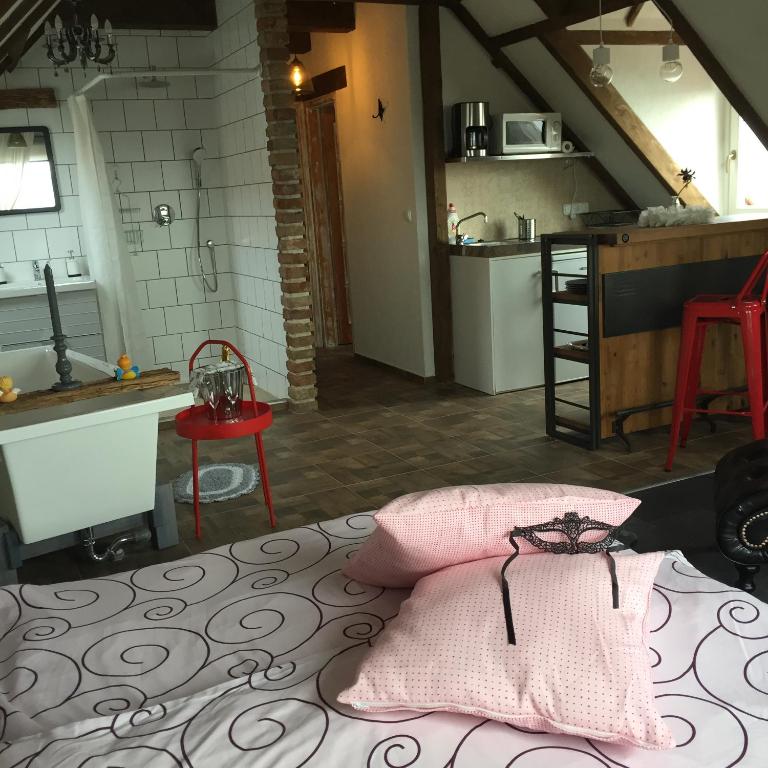 Kuchyň nebo kuchyňský kout v ubytování Viktória Inn Tihany