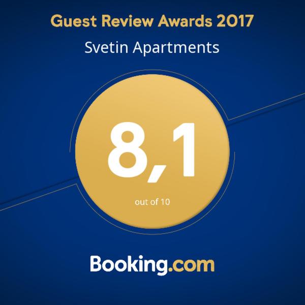 Certifikát, hodnocení, plakát nebo jiný dokument vystavený v ubytování Svetin Apartments