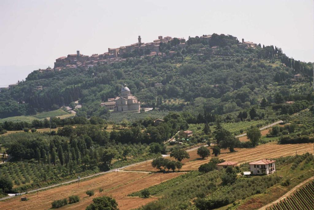 een heuvel met een kasteel erop bij B&B Il Girasole in Montepulciano