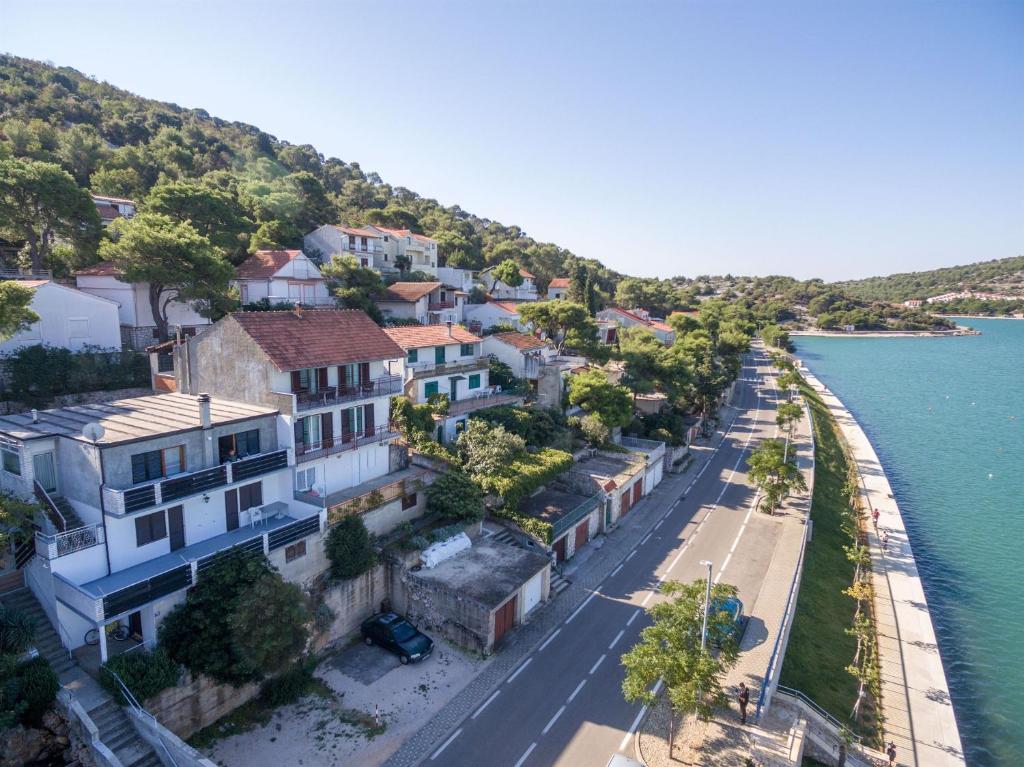 an aerial view of a town next to the water at Apartment Lidija in Tisno