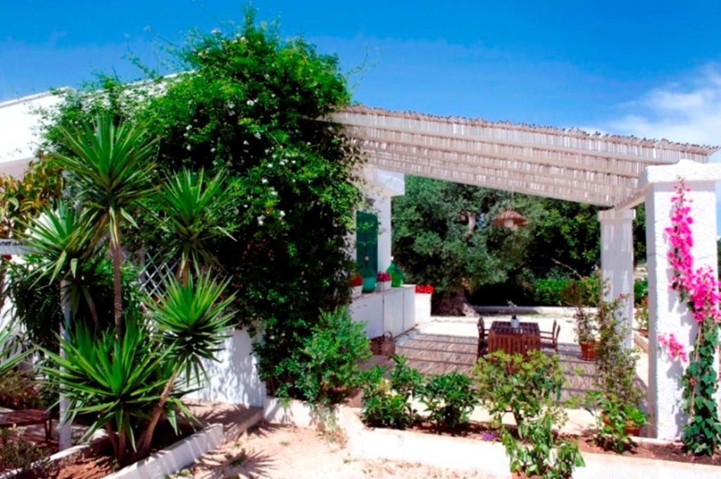 a garden with a pergola and some plants and trees at case per vacanze torre incina in Polignano a Mare