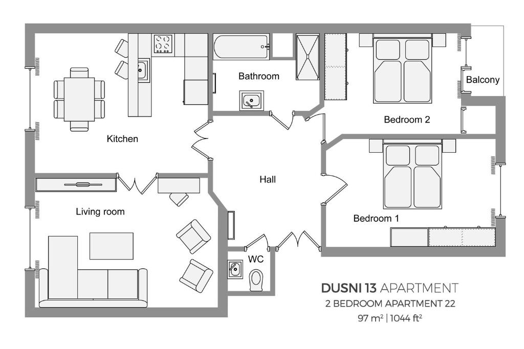 Půdorys ubytování Spacious And Bright Apartment Dusni 13