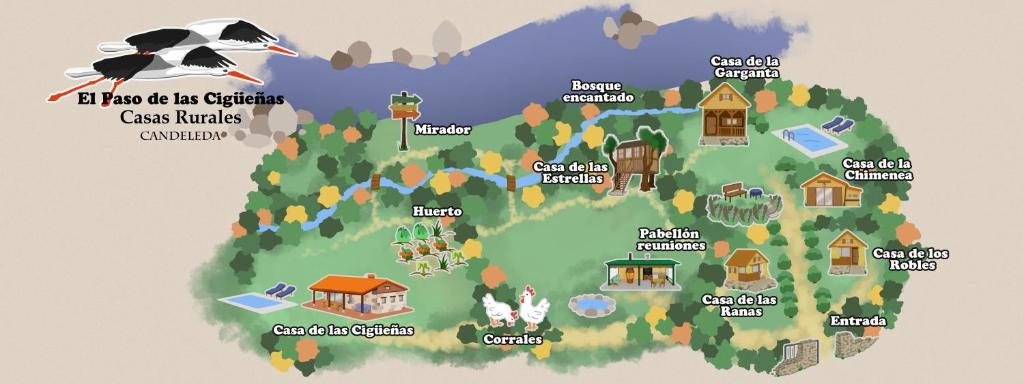 a vector illustration of a map of a small village at El Paso de las Cigüeñas in Candeleda