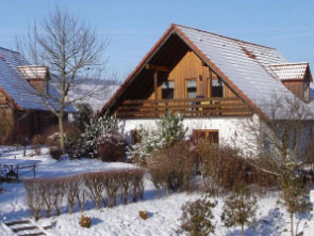 a house with snow on the ground in front of it at Holiday Home in Germany with Garden Terrace in Bredenborn