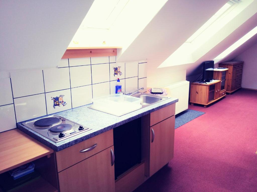 Kuchyň nebo kuchyňský kout v ubytování Gästehaus Hobelleitner