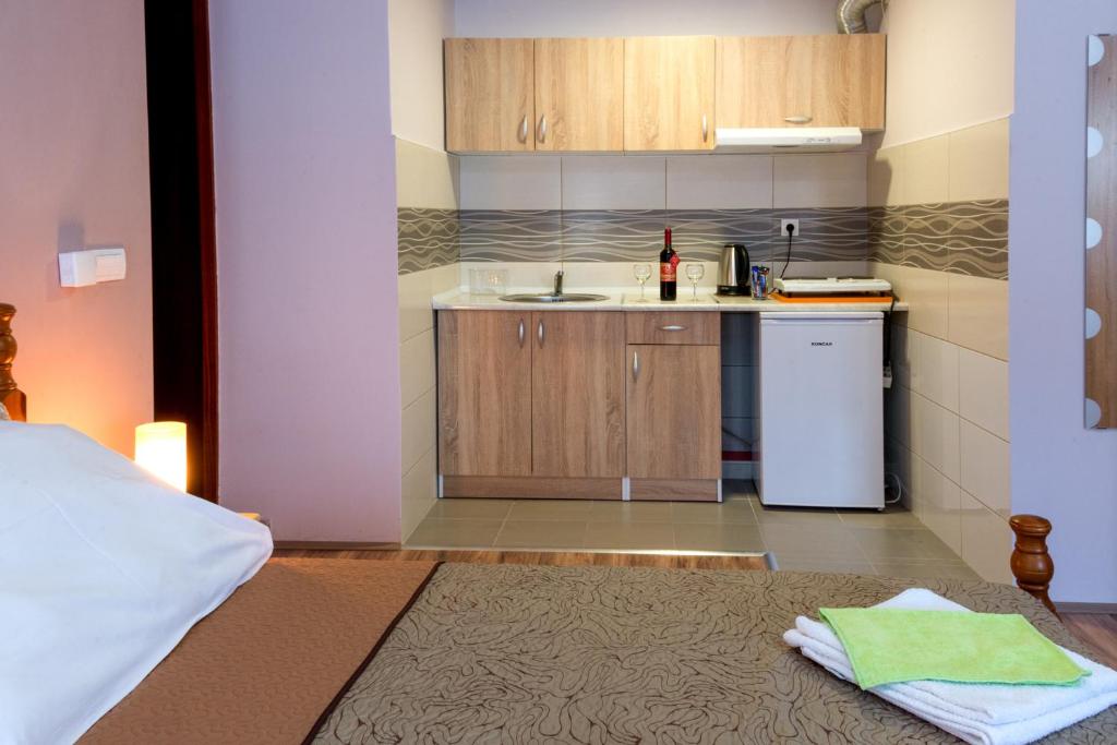 Kuchyň nebo kuchyňský kout v ubytování Athos Apartments