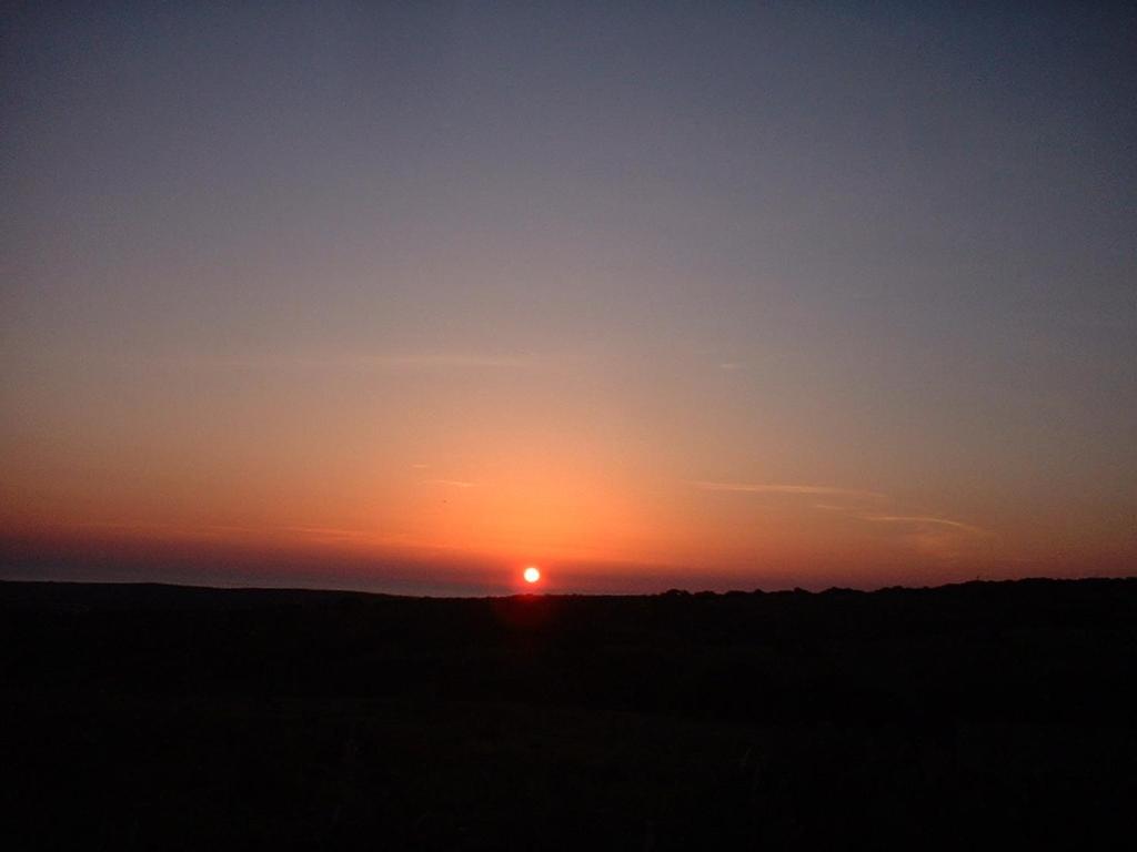 a sunset in a field with the sun in the sky at Agriturismo Depalmas in Stintino