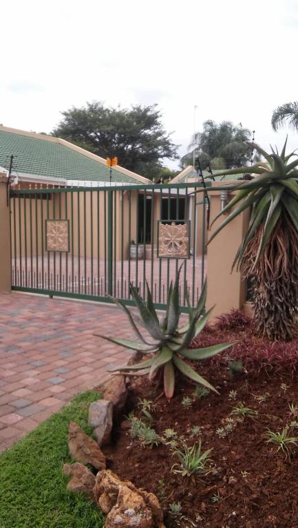 a house with a fence and two plants in a yard at hanna's place in Polokwane