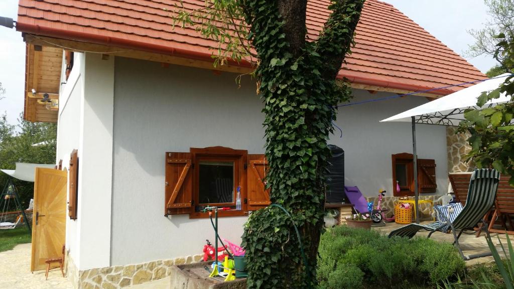 uma casa com uma hera a crescer ao lado dela em villa vita em Balatonfüred