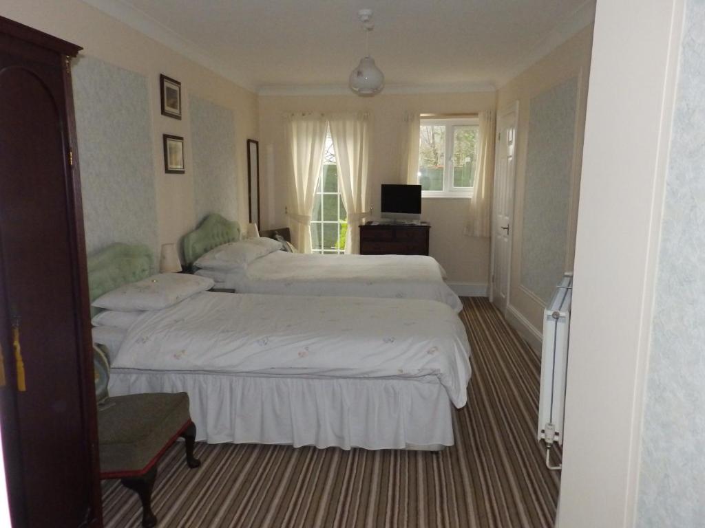 a hotel room with two beds and a television at Rosedene Guest House in Pembroke