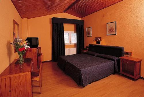 a bedroom with a bed and a couch and a television at Hotel Nevasur in Sierra Nevada