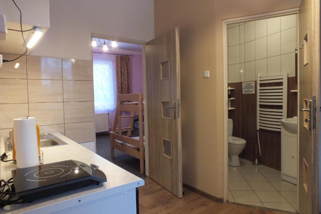ザモシチにあるPod Bastionemのバスルーム(洗面台、トイレ付)が備わります。