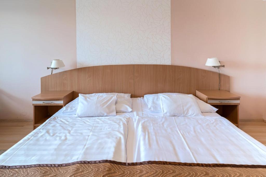 Postel nebo postele na pokoji v ubytování Hotel Barátság
