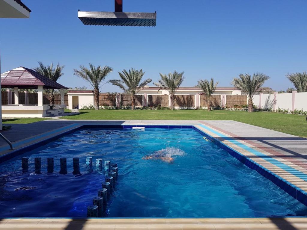 una piscina con una tortuga en el agua en Asahalah Farm Pool Villas, en Seeb