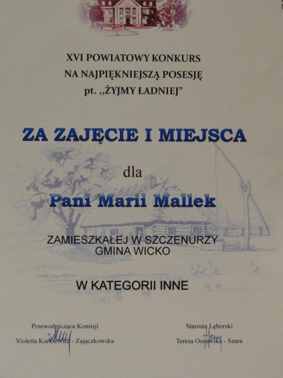 Certifikát, hodnocení, plakát nebo jiný dokument vystavený v ubytování Domki Zielona Osada