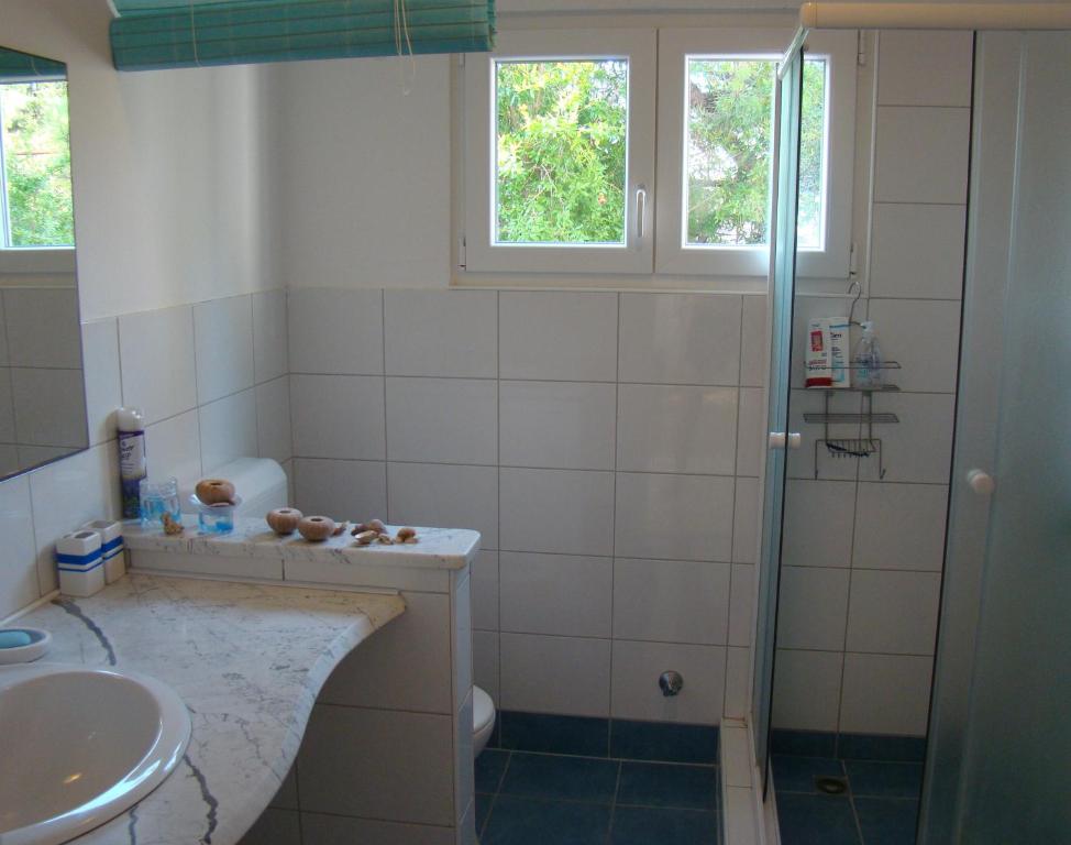 a bathroom with a sink and a shower at Apartman Martić in Klek