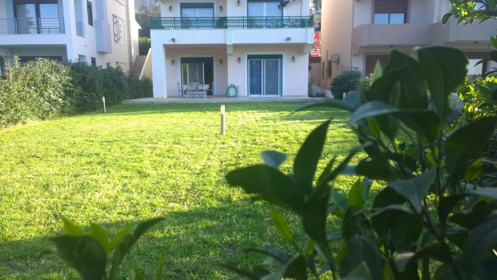 a lawn in front of a house at Dimitra's House in Koskinou