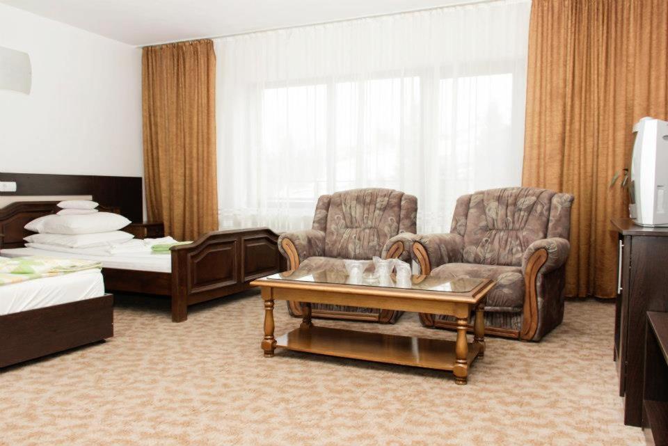 ヴァトラ・ドルネイにあるChalet Minutのホテルルーム(椅子2脚、コーヒーテーブル付)