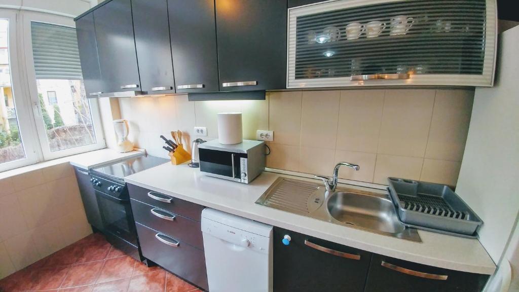 Kuchyň nebo kuchyňský kout v ubytování Apartment Harmonija