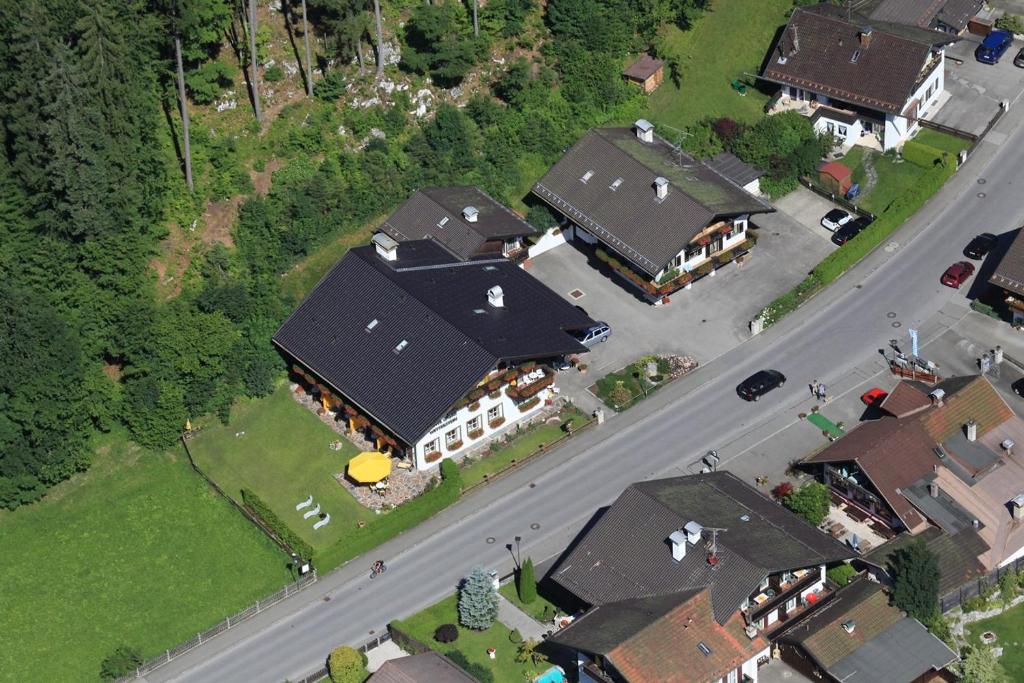an overhead view of a house with a road at Ferienhaus Wetterstein in Grainau