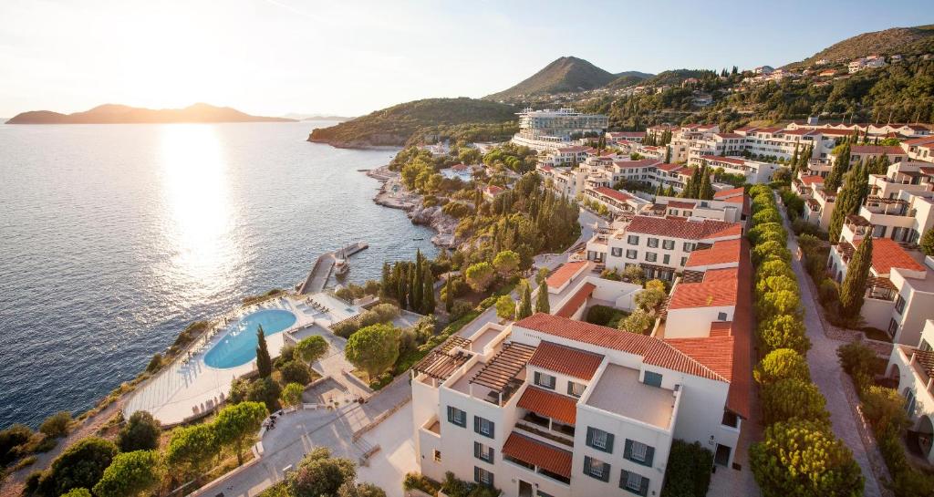 an aerial view of a town on the water at Sun Gardens Dubrovnik in Dubrovnik