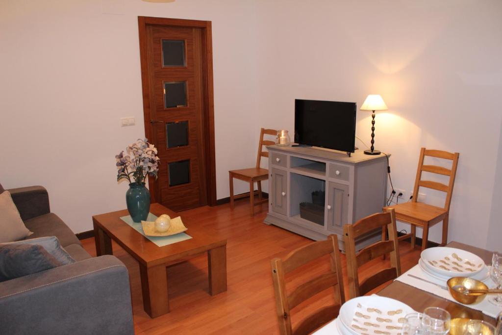 Televízia a/alebo spoločenská miestnosť v ubytovaní Apartamentos Balcón de la Vega