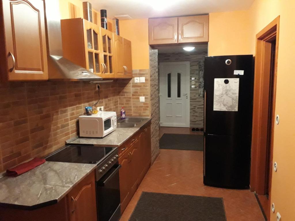 Kuchyň nebo kuchyňský kout v ubytování Tóvárosi apartman