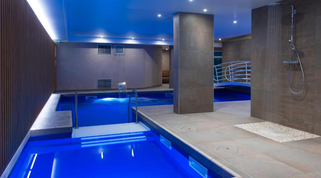 a bathroom with a swimming pool with a shower at Hôtel Le Rapp in Colmar