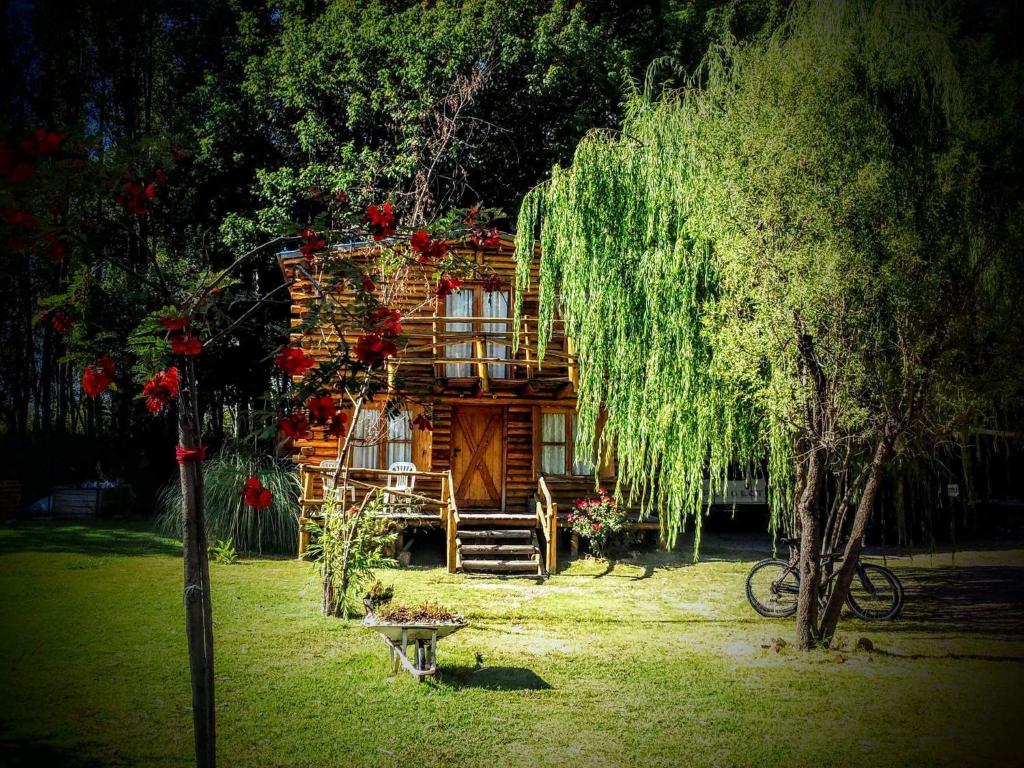 una cabaña de madera en medio de un patio en Cabañas Walwalun en Tunuyán