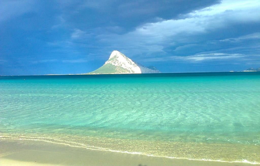een berg in het midden van de oceaan met een strand bij Frina di Mari b&b in San Teodoro
