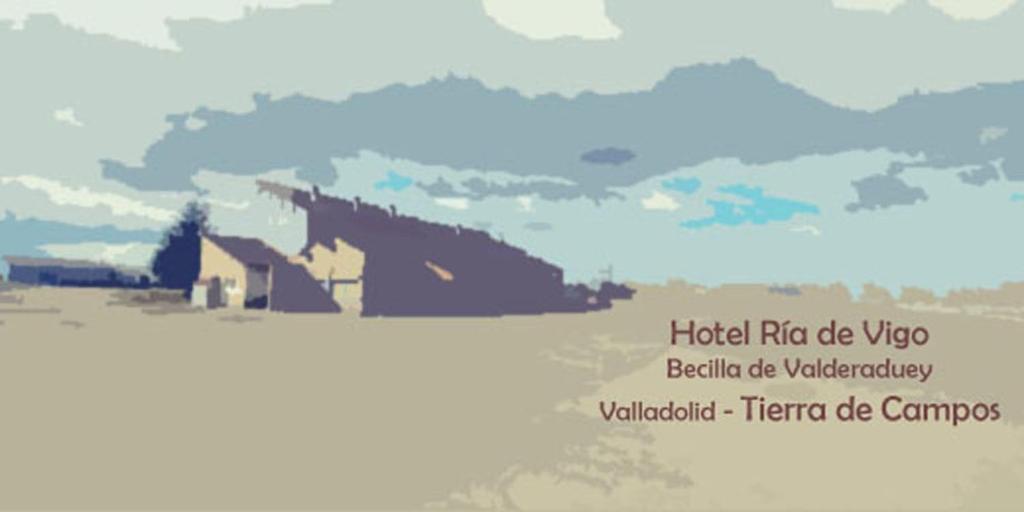 Becilla de Valderaduey的住宿－Hotel Ria de Vigo "Tierra de Campos"，水面上的房子画图