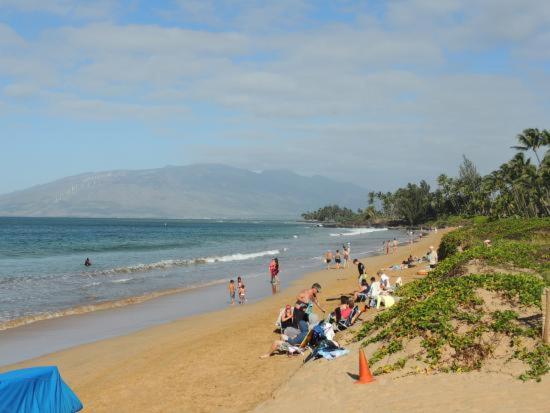 eine Gruppe von Menschen, die am Strand sitzen in der Unterkunft Amazing Kihei Kai Nani - Maui Vista One Bedroom Condos in Kihei