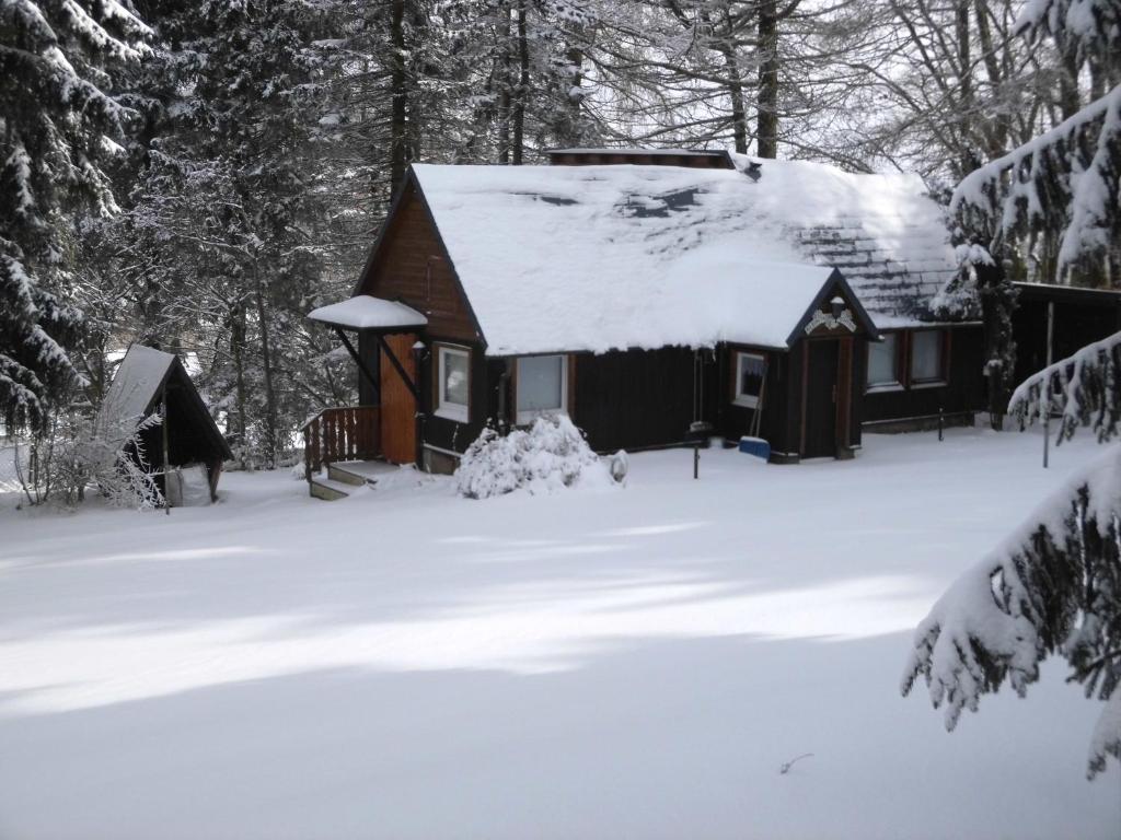 a cabin in the woods in the snow at Klein Hohe Fichten in Kurort Altenberg