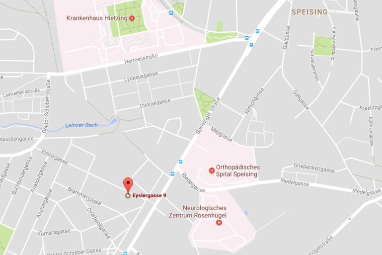 um close-up de um mapa com um marcador vermelho em Apartment nahe Rosenhügel em Viena